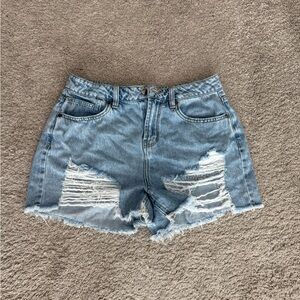 Fashion Nova Light Blue Distressed Jean Shorts